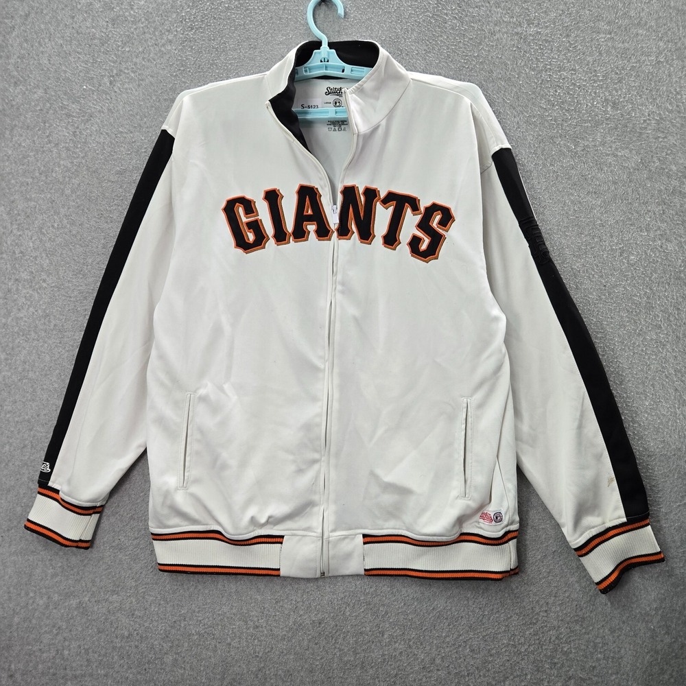 San Francisco Giants Men Jacket Large White Logo Stitches Full Zip READ